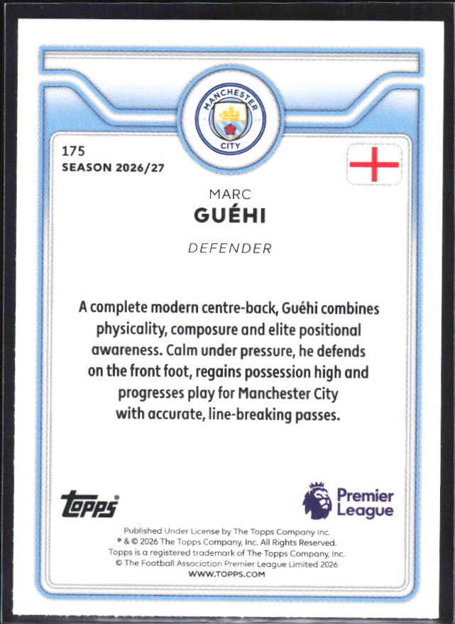 2026-27 Topps Premier League #175 Marc Guéhi – baksida