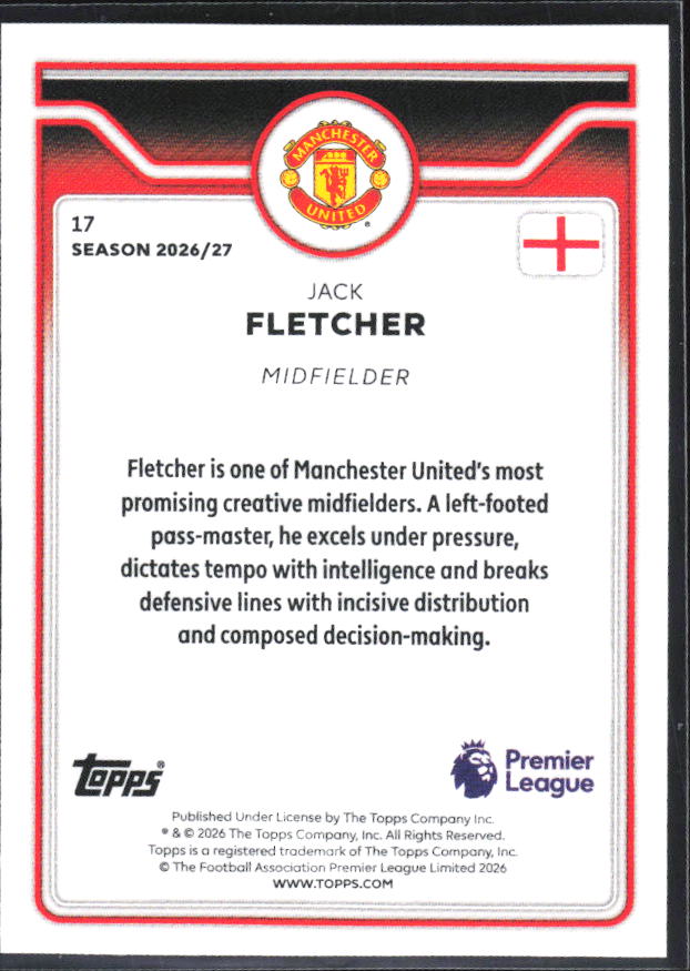 2026-27 Topps Premier League #17 Jack Fletcher Future Stars – baksida
