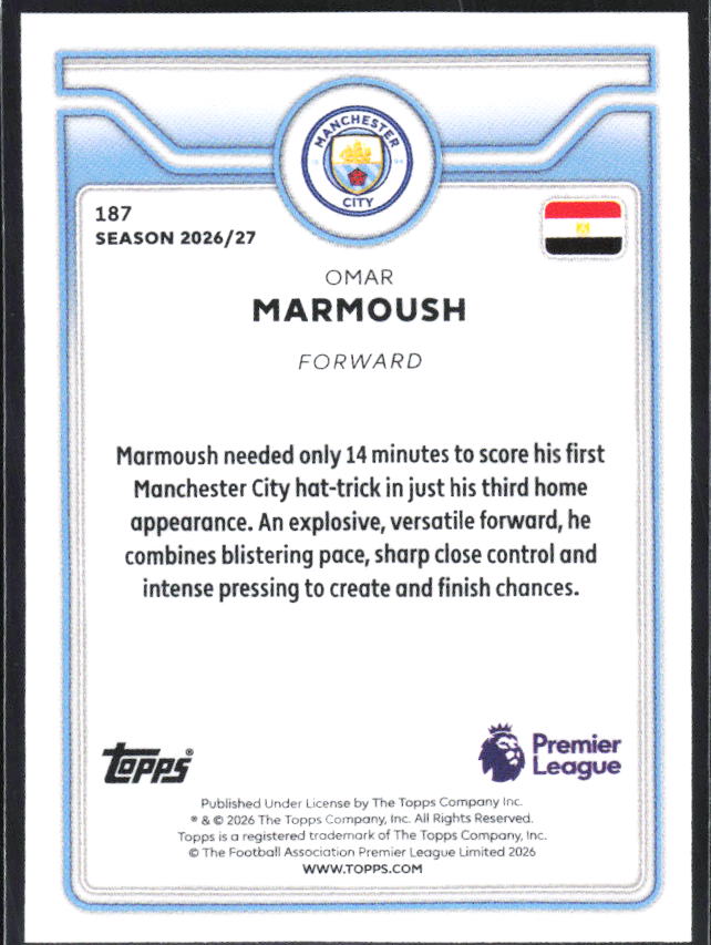 2026-27 Topps Premier League #187 Omar Marmoush – baksida