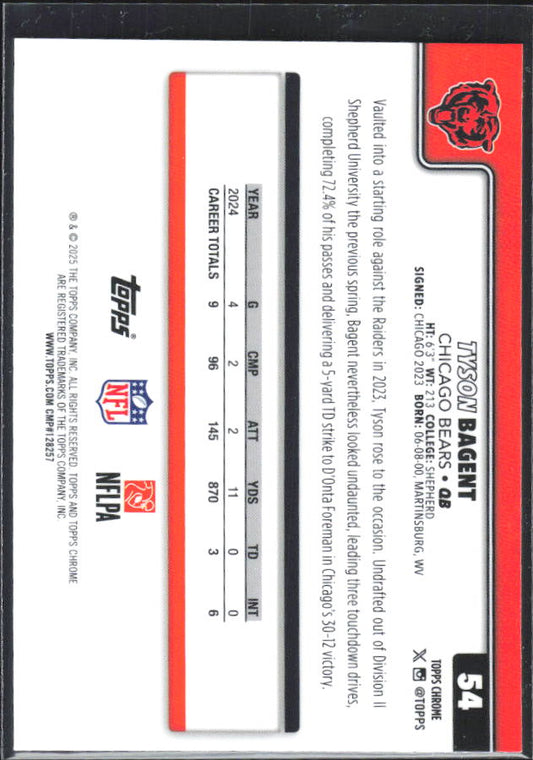 2025 2025 Topps Chrome #54 Tyson Bagent – baksida