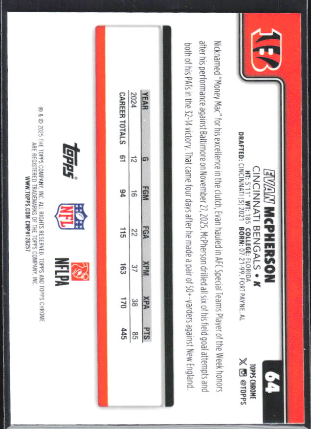 2025 Topps Chrome #64 Evan McPherson – baksida