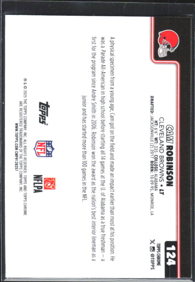 2025 Topps Chrome #124 Cam Robinson – baksida