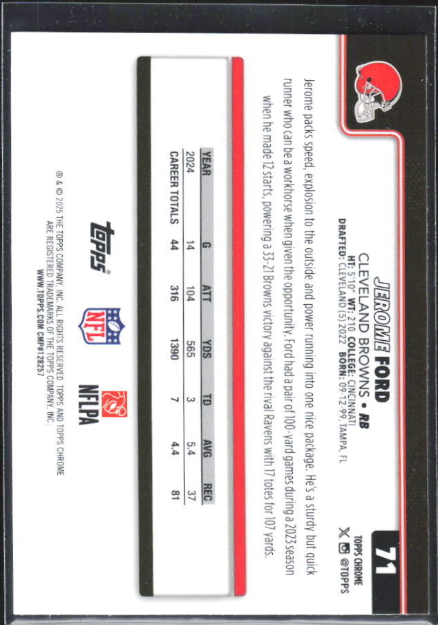 2025 Topps Chrome #71 Jerome Ford – baksida