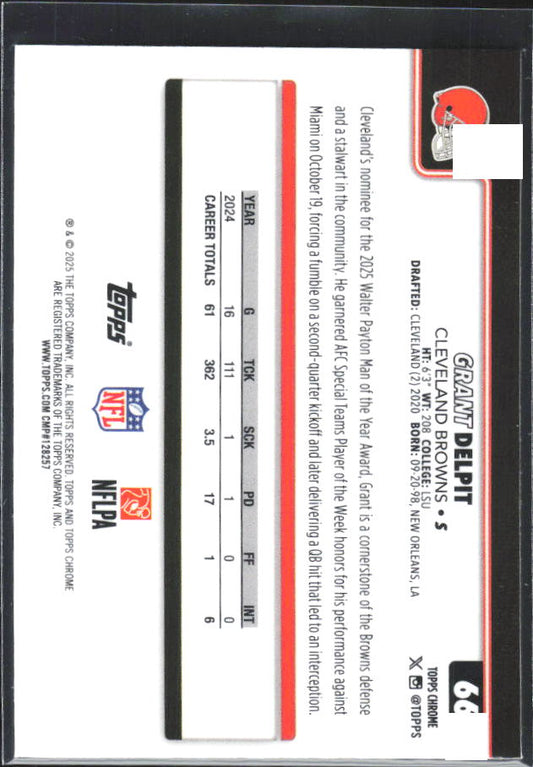 2025 Topps Chrome #66 Grant Delpit – baksida