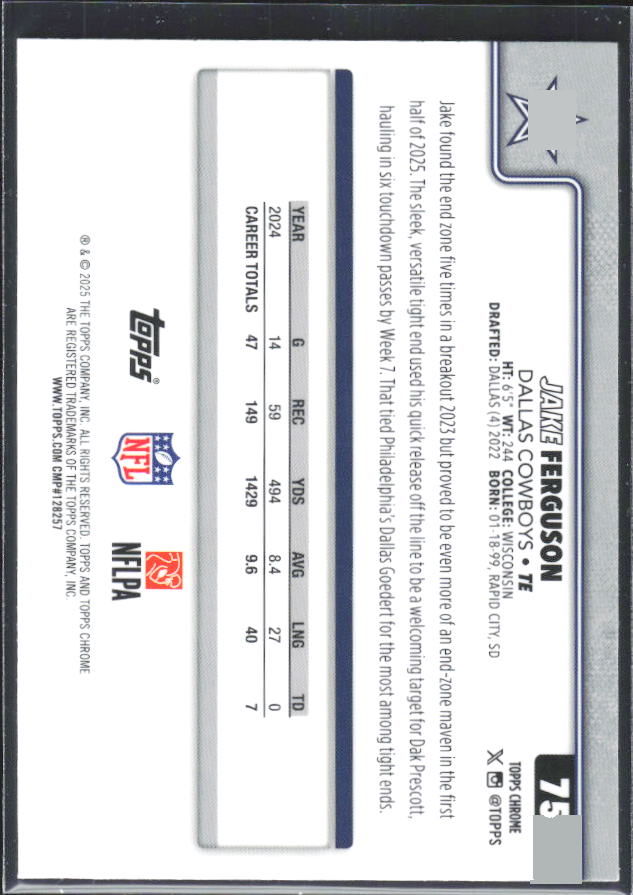 2025 Topps Chrome #75 Jake Ferguson – baksida