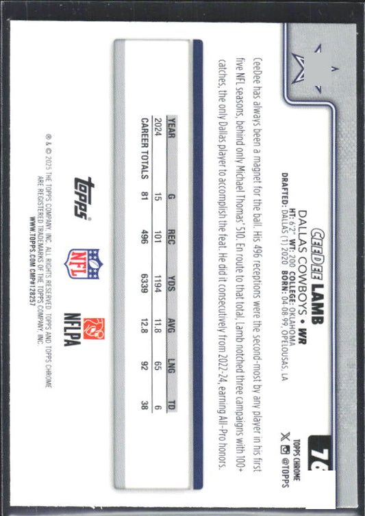 2025 Topps Chrome #76 CeeDee Lamb – baksida