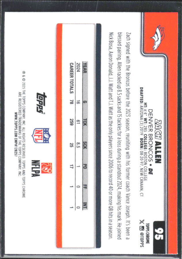 2025 Topps Chrome #95 Zach Allen – baksida