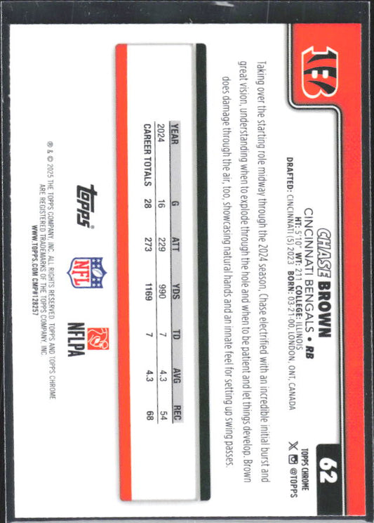 2025 Topps Chrome #62 Chase Brown – baksida