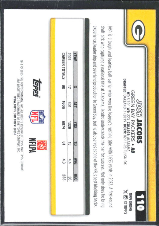 2025 Topps Chrome #110 Josh Jacobs – baksida