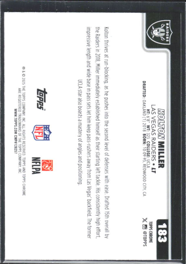 2025 Topps Chrome #183 Kolton Miller – baksida