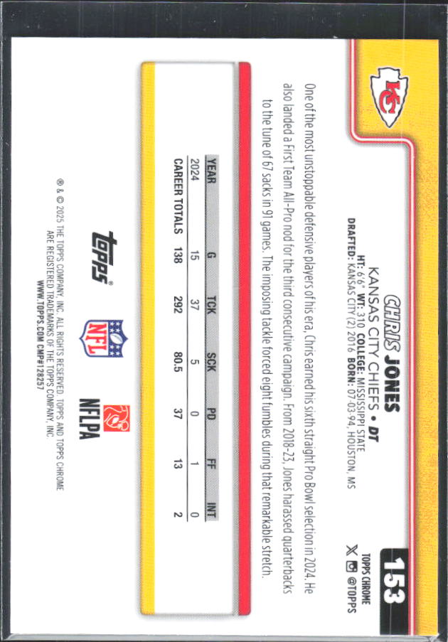 2025 Topps Chrome #153 Chris Jones – baksida