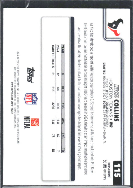 2025 Topps Chrome #115 Nico Collins – baksida