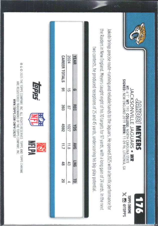 2025 Topps Chrome #176 Jakobi Meyers – baksida