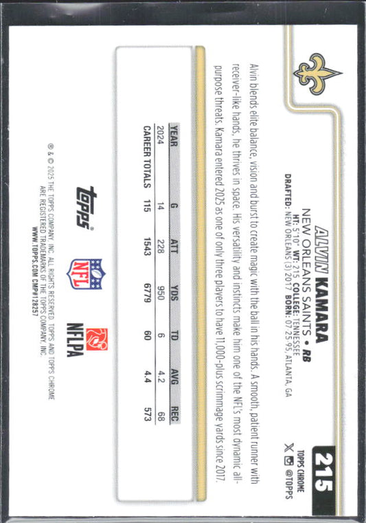 2025 Topps Chrome #215 Alvin Kamara – baksida