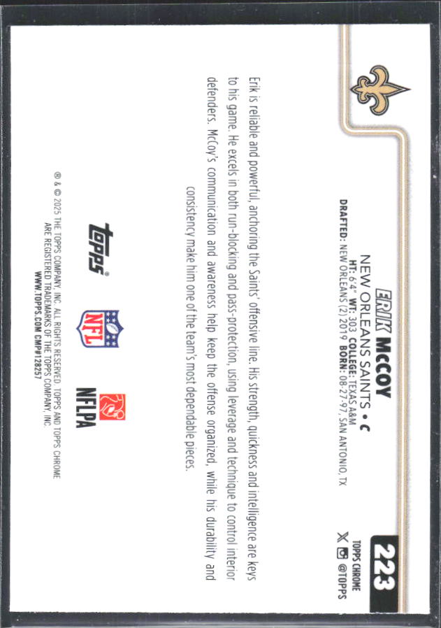 2025 Topps Chrome #223 Erik McCoy – baksida