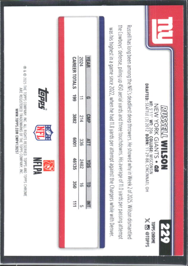 2025 Topps Chrome #229 Russell Wilson – baksida