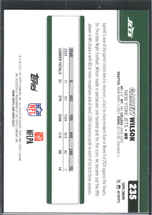 2025 Topps Chrome #235 Garrett Wilson – baksida