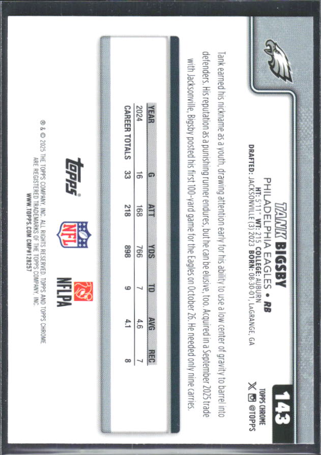 2025 Topps Chrome #143 Tank Bigsby – baksida
