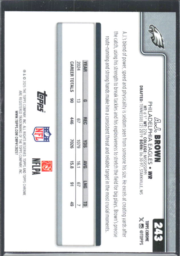 2025 Topps Chrome #243 A.J. Brown – baksida