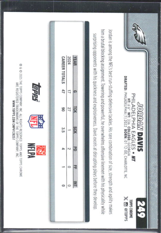 2025 Topps Chrome #249 Jordan Davis – baksida