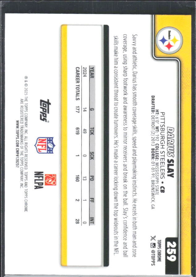 2025 Topps Chrome #259 Darius Slay – baksida