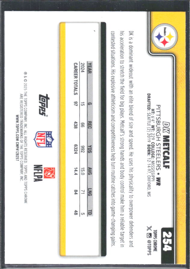 2025 Topps Chrome #254 DK Metcalf – baksida