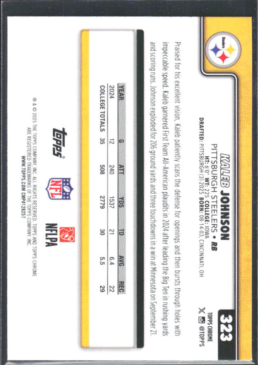 2025 Topps Chrome #323 Kaleb Johnson – baksida