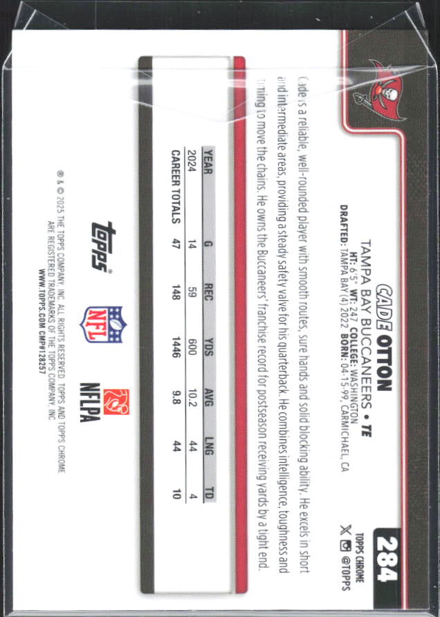 2025 Topps Chrome #284 Cade Otton – baksida