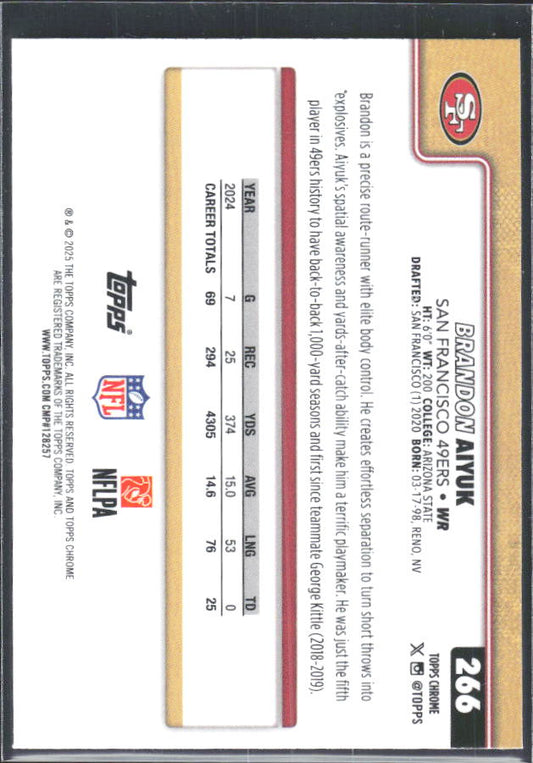 2025 Topps Chrome #266 Brandon Aiyuk – baksida
