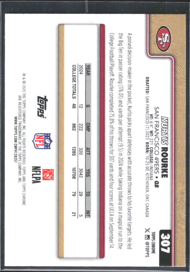 2025 Topps Chrome #307 Kurtis Rourke – baksida
