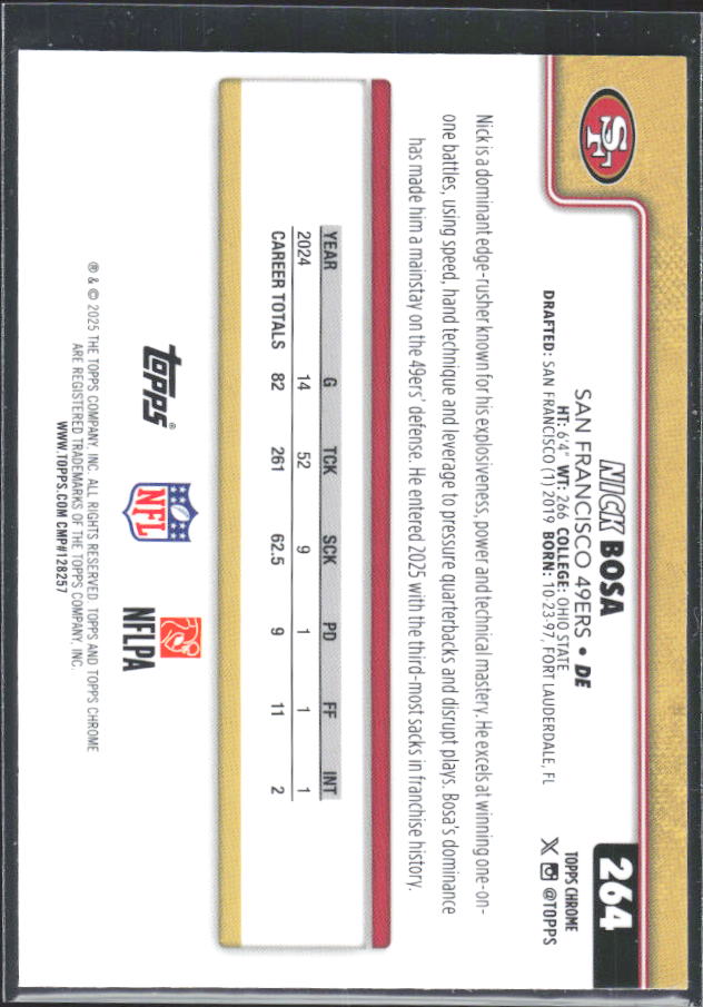 2025 Topps Chrome #264 Nick Bosa – baksida