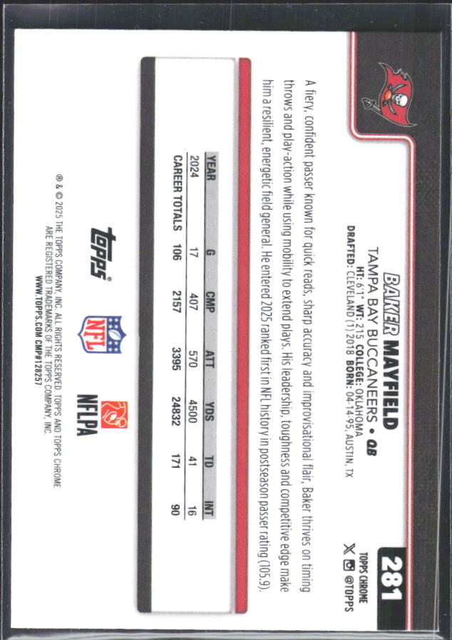 2025 Topps Chrome #281 Baker Mayfield – baksida