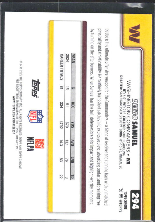 2025 Topps Chrome #294 Deebo Samuel – baksida
