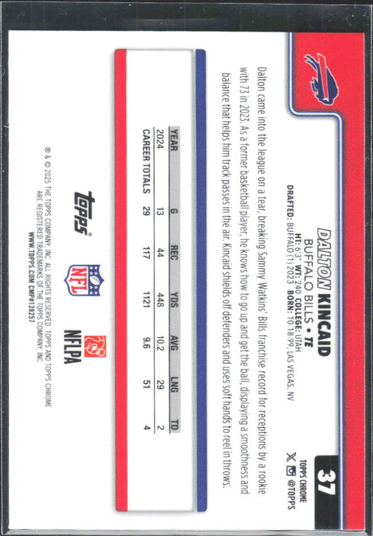 2025 Topps Chrome #37 Dalton Kincaid – baksida