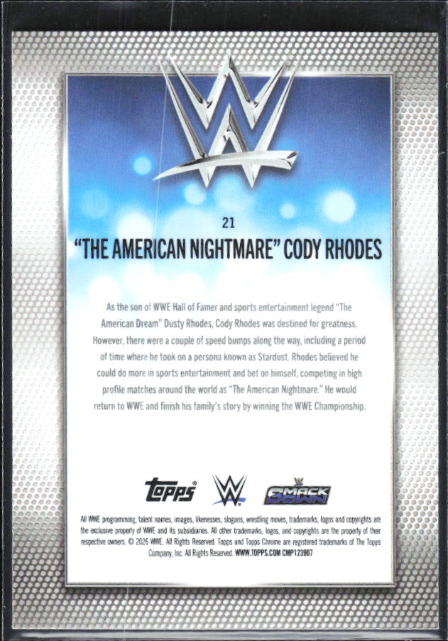 2026 Topps Chrome WWE #21 Cody Rhodes – baksida