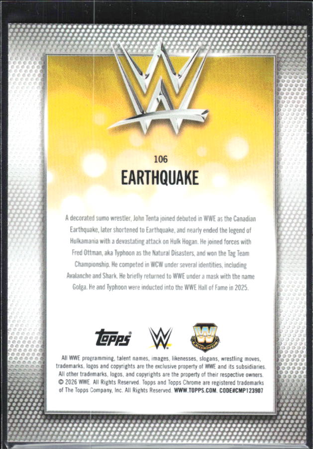 2026 Topps Chrome WWE #106 Earthquake – baksida