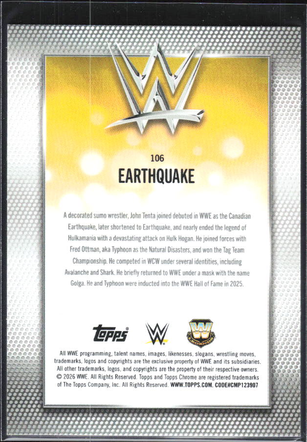 2026 Topps Chrome WWE #106 Earthquake – baksida