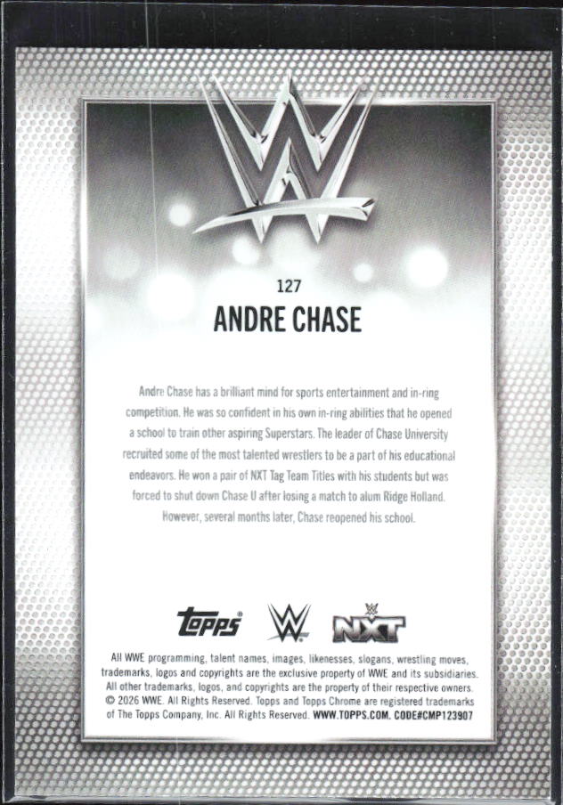2026 Topps Chrome WWE #127 Andre Chase – baksida