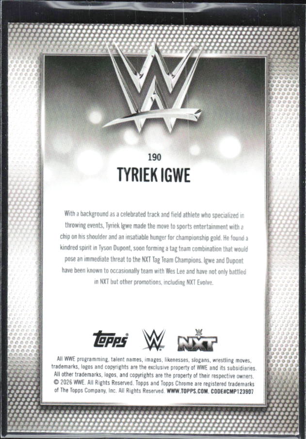 2026 Topps Chrome WWE #190 Tyriek Igwe – baksida