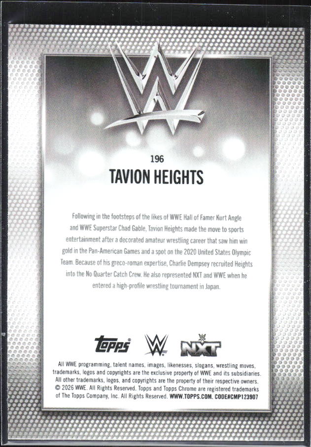 2026 Topps Chrome WWE #196 Tavion Heights – baksida