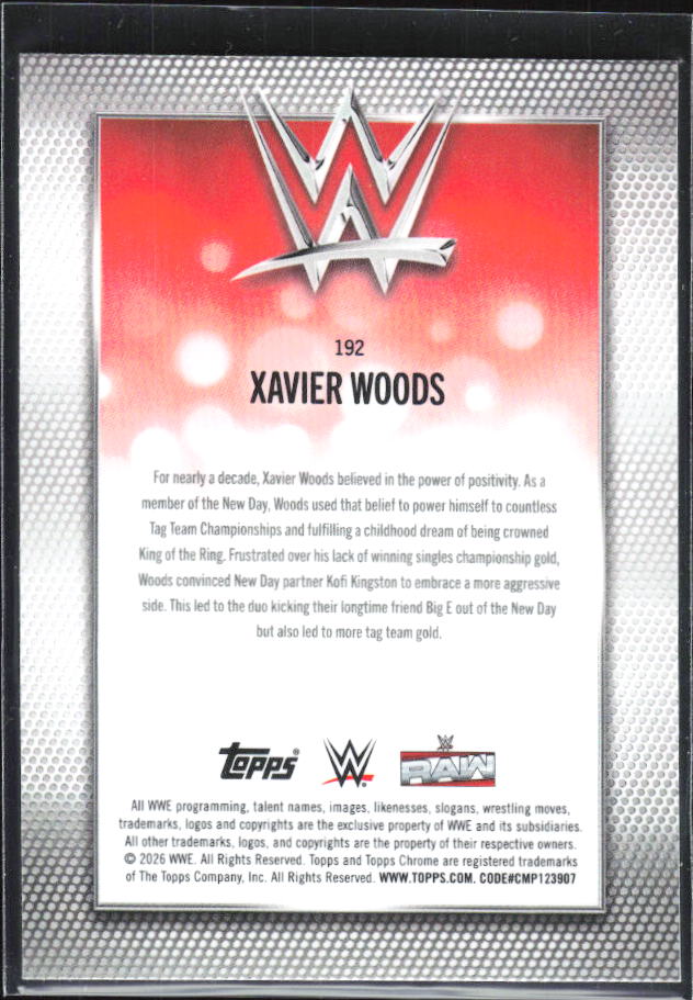2026 Topps Chrome WWE #192 Xavier Woods – baksida