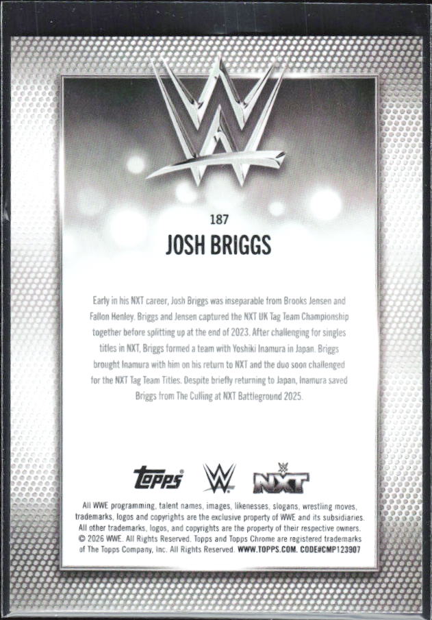 2026 Topps Chrome WWE #187 Josh Briggs – baksida