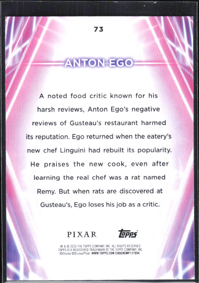 2026 Topps Disney Neon #73 Anton Ego – baksida