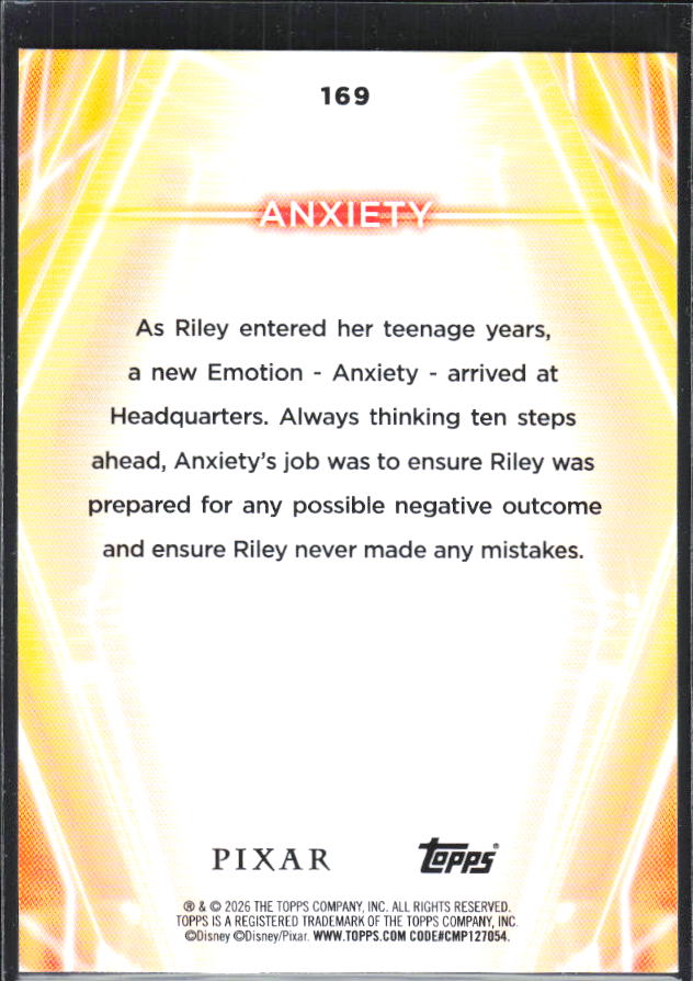 2026 Topps Disney Neon #169 Anxiety – baksida