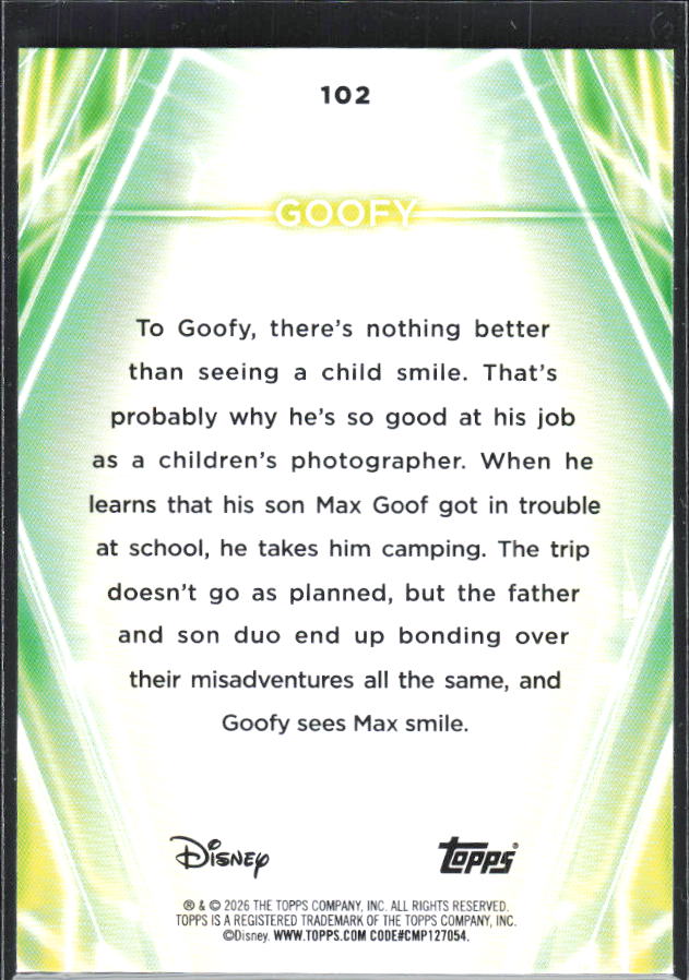 2026 Topps Disney Neon #102 Goofy – baksida