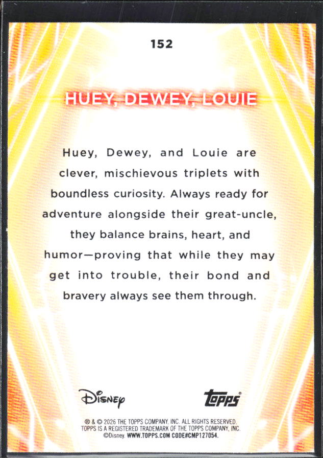 2026 Topps Disney Neon #152 Huey, Dewey, Louie – baksida