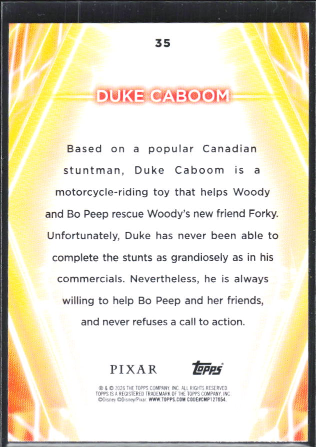 2026 Topps Disney Neon #35 Duke Caboom – baksida