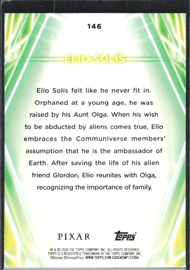 2026 Topps Disney Neon #146 Elio Solís – baksida