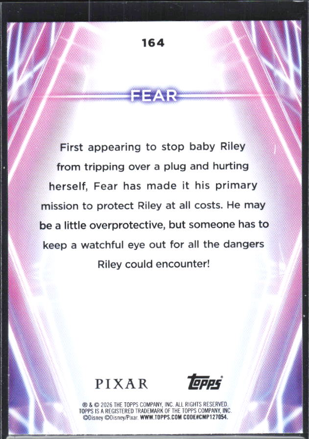 2026 Topps Disney Neon #164 Fear – baksida