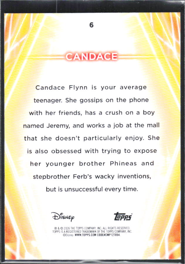 2026 Topps Disney Neon #6 Candace – baksida
